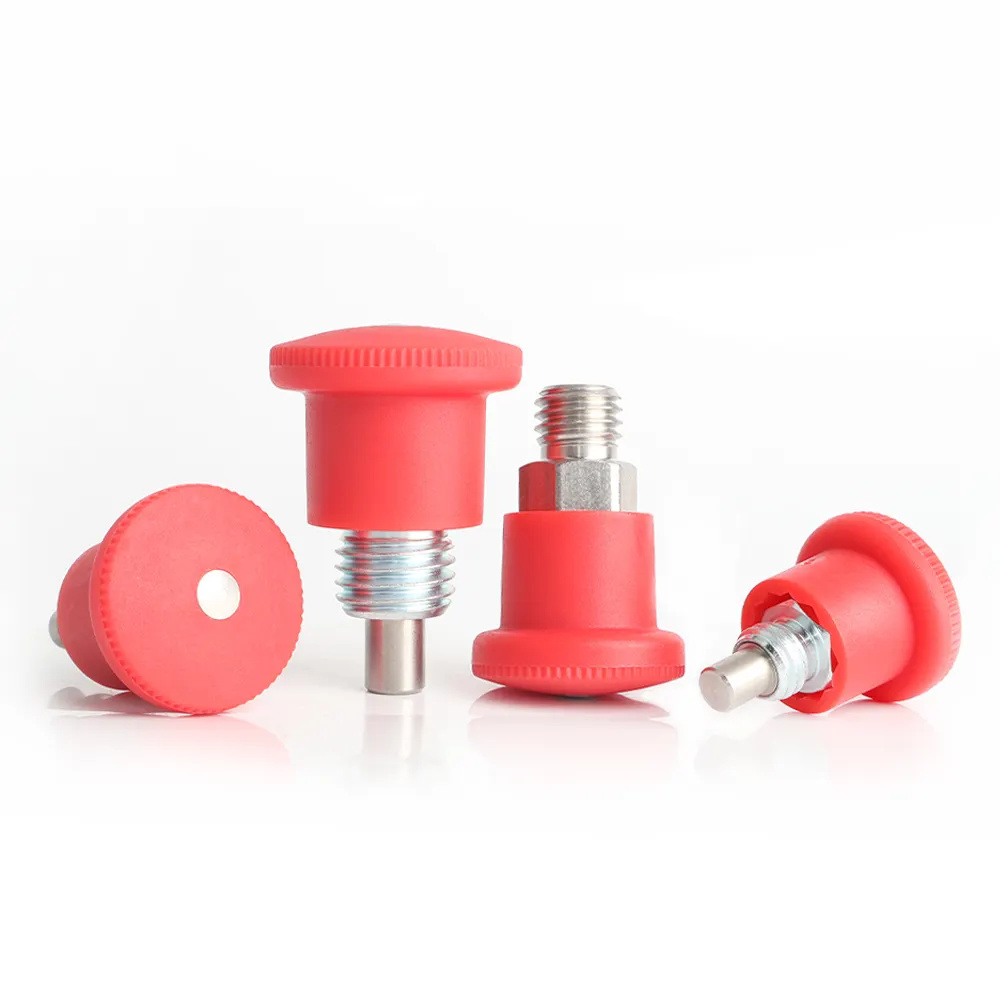 Botão de plástico vermelho retrátil de fixação com mola mini pino de atuador de indexação com posição de bloqueio e descanso