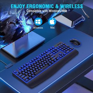 Combo de teclado inalámbrico ergonómico recargable 7 efectos retroiluminados Ratón inalámbrico de 6 botones Compatible con USB Windows Mac PC - Product Image 5