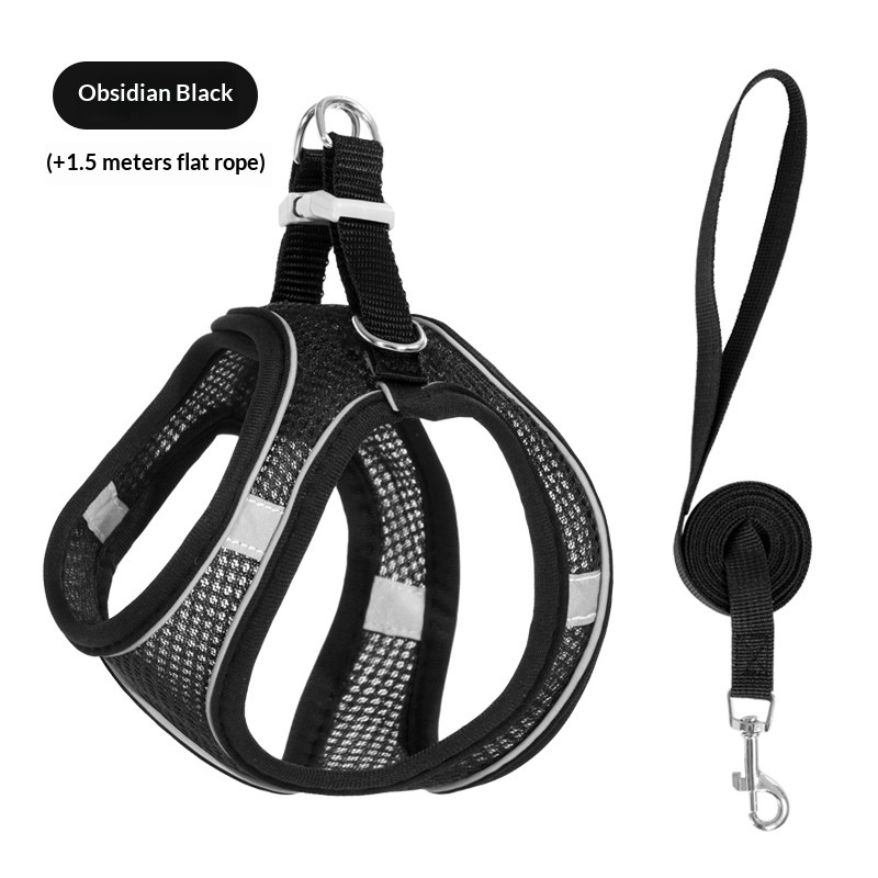 Chaleco negro para mascotas + correa de 1,5 m