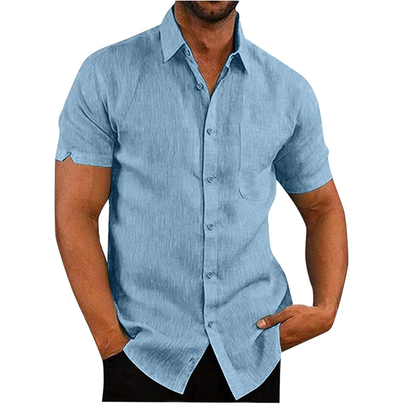 Blue Mens cotton linen poplin shirt