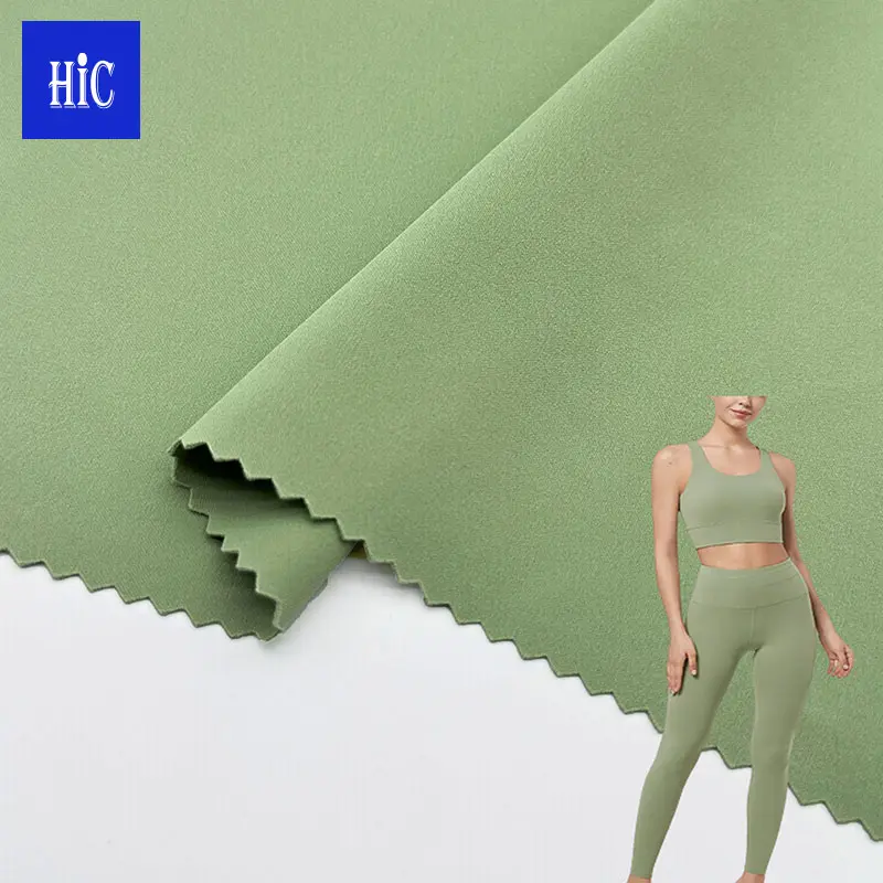 HIC pakaian olahraga rajutan tekstil nilon spandeks kain 4-cara peregangan bernapas lembut yoga shapewear kain