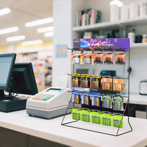 Banco 4 livelli espositore per batteria in metallo cremagliera per piccole cose Display portachiavi espositore per Snack - Product Image 1
