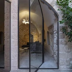 Modern fransız tasarım villa siyah ferforje çerçeve çelik ön giriş döner kapılar ile bitmiş yüzey için seramik karo