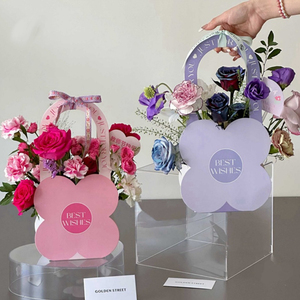 Sacchetti per Bouquet di fiori in carta Kraft con manico per negozi di fiori, imballaggi per confezioni regalo a prova di acqua