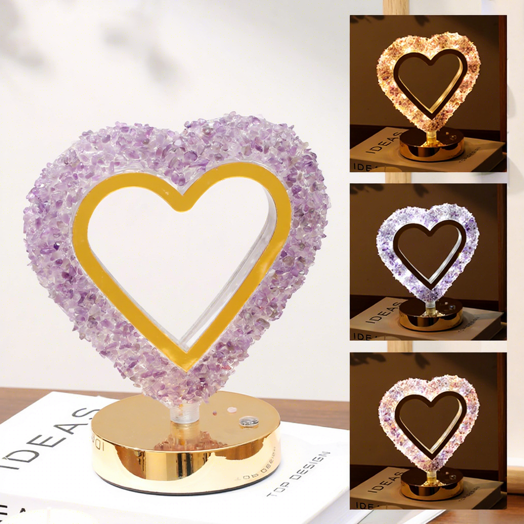 Luce notturna a forma di cuore in ametista naturale