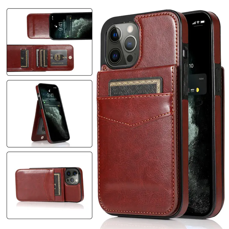 Großhandel Exquisite Brieftasche Handy hülle Mit Karten halter PU TPU Leder Handy hülle Für iPhone 13 12 11 Pro Max XS XR X SE 8 7