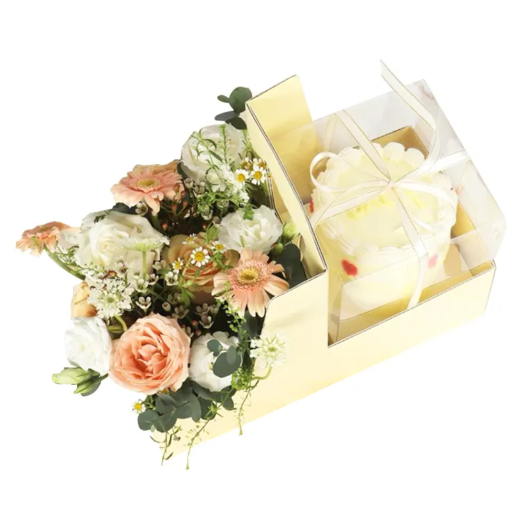Hand Held Transparente Flor Gift Cake Box Cake Flower Gift Packaging Box Caixas De Bolo De Festa Para Casamento Aniversário