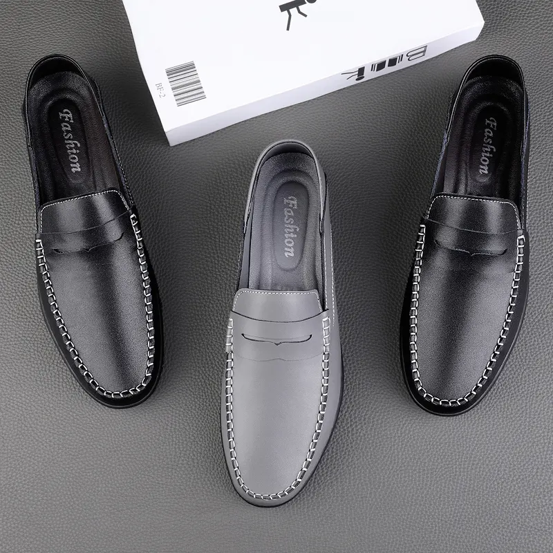 وافرة وصول جديدة مصنوعة يدويا من الجلد حذاء رجالي أسود حذاء موكاسين كاجوال للقيادة للرجال
