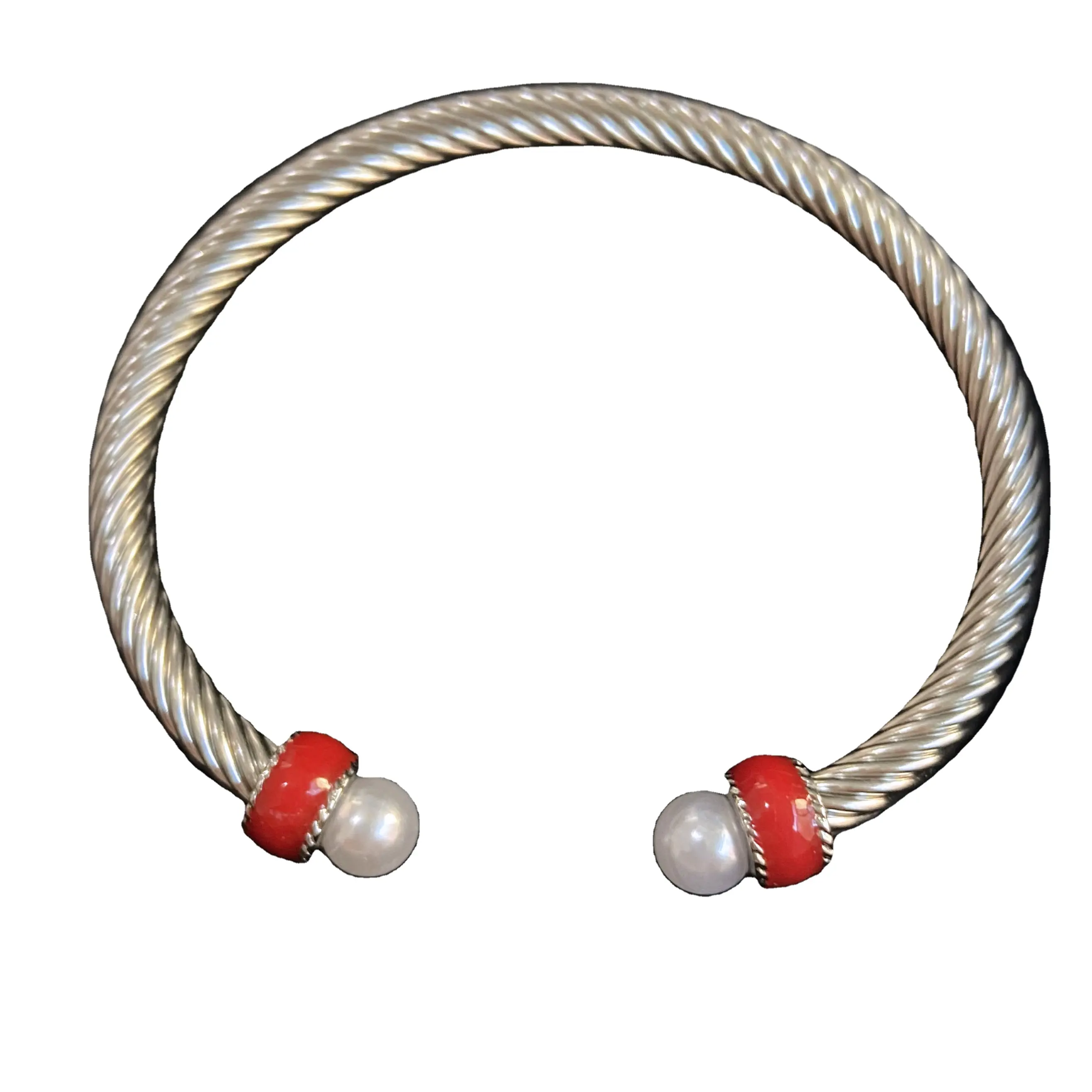Red Rough Enamel Stainless Steel Open Bangle Custom Color Bracelets Women's Jewelry