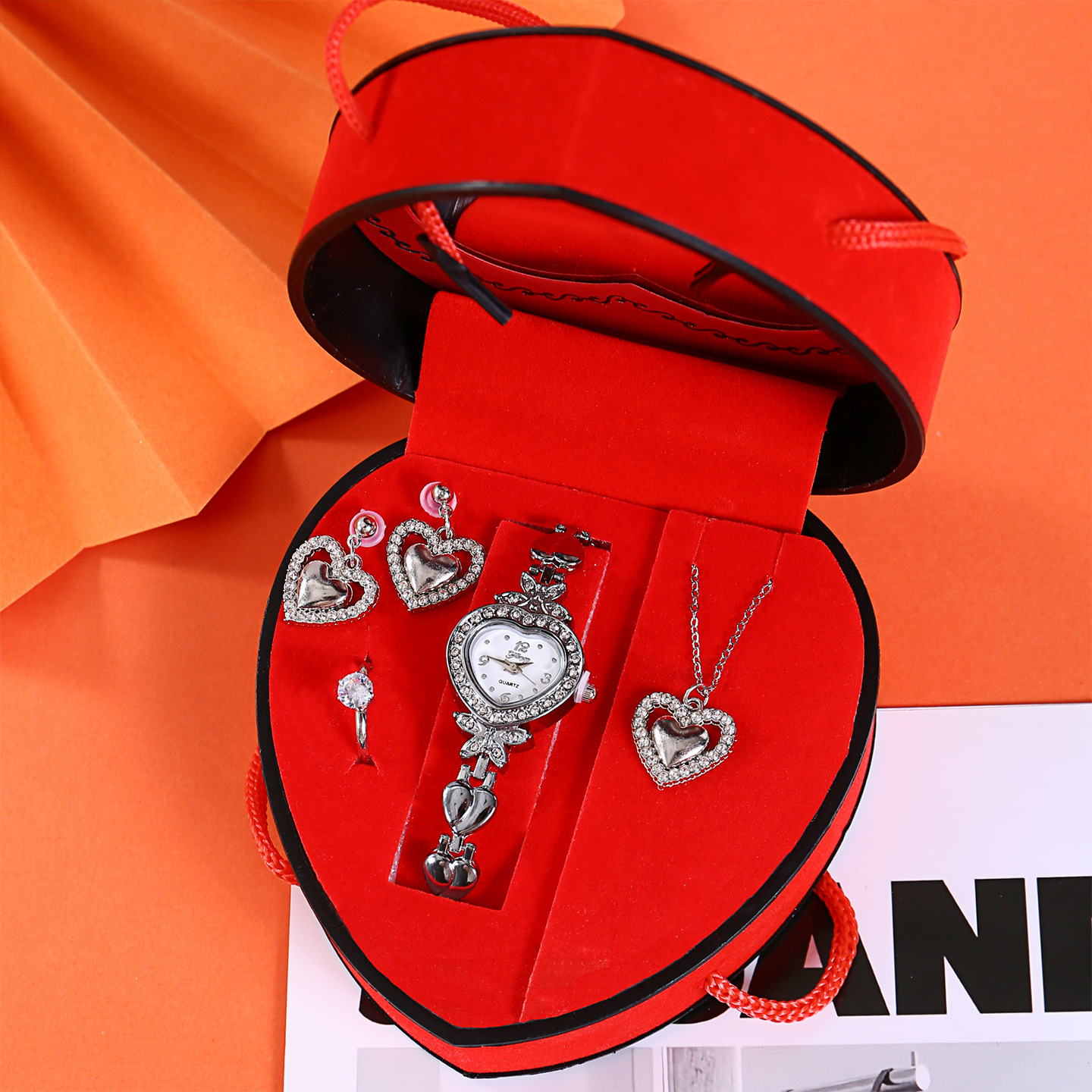 T130-5 silver-watch necklace earring ring gift box