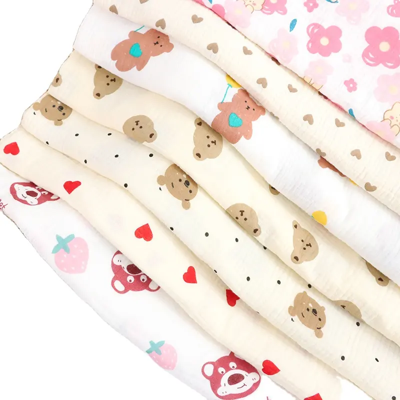 Best selling wholesale double crepe cotton printed fabric cotton baby bib towel clothing dress fabric with good price