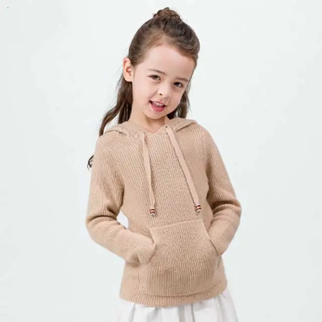2023 nuova personalizzazione del Design 100% bambini all'ingrosso maglione di Cashmere con cappuccio lavorato a maglia maglione di Cashmere per bambini
