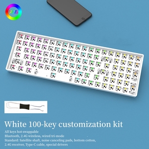 Kit de Teclado mecánico de 68/100 teclas DIY Kit de teclado mecánico inalámbrico azul de tres modos RGB de intercambio en caliente personalizado - Product Image 5
