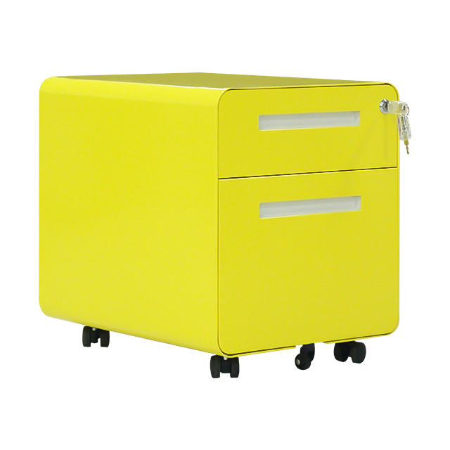 Pedestal móvil amarillo de esquinas redondeadas