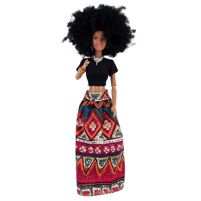 Black t red skirt brown
