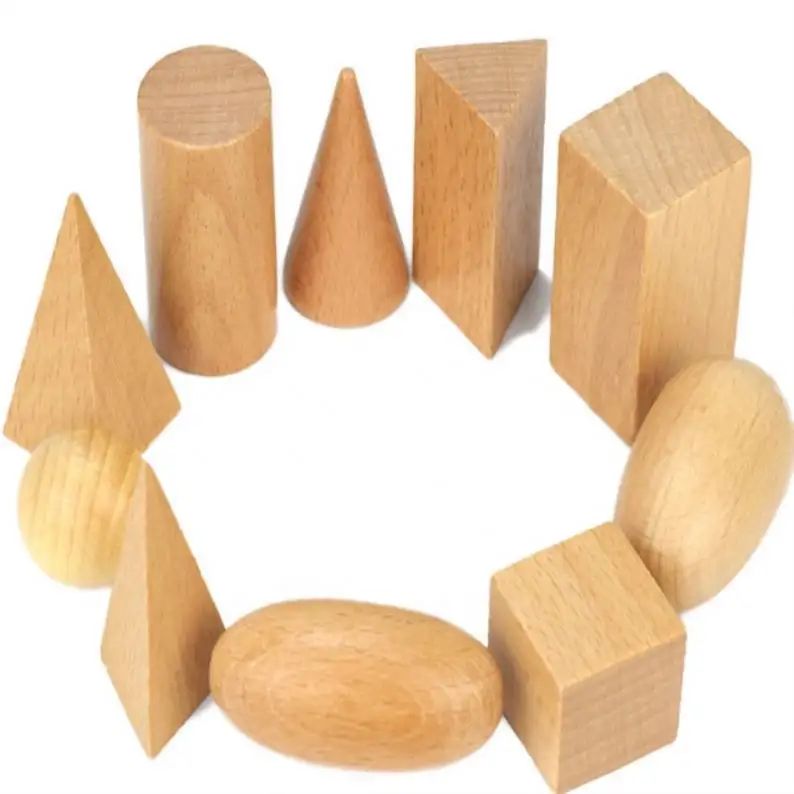 Moldes geométricos de madeira, formas 3-d montessori para aprendizagem de matemática, brinquedos de matemática, casa