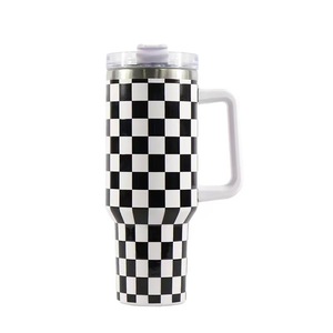 BSBH 40 OZ damalı desen yarış Tumbler kolu ve saman, paslanmaz çelik vakum yalıtımlı su kapaklı şişe - Product Image 2