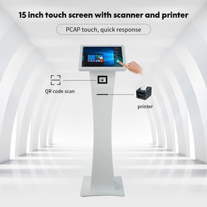 15นิ้วหน้าจอสัมผัส Capacitive ชั้นยืน QR รหัสสแกนเนอร์เครื่องพิมพ์ขั้วตู้ชำระเงินด้วยตนเองดิจิตอล