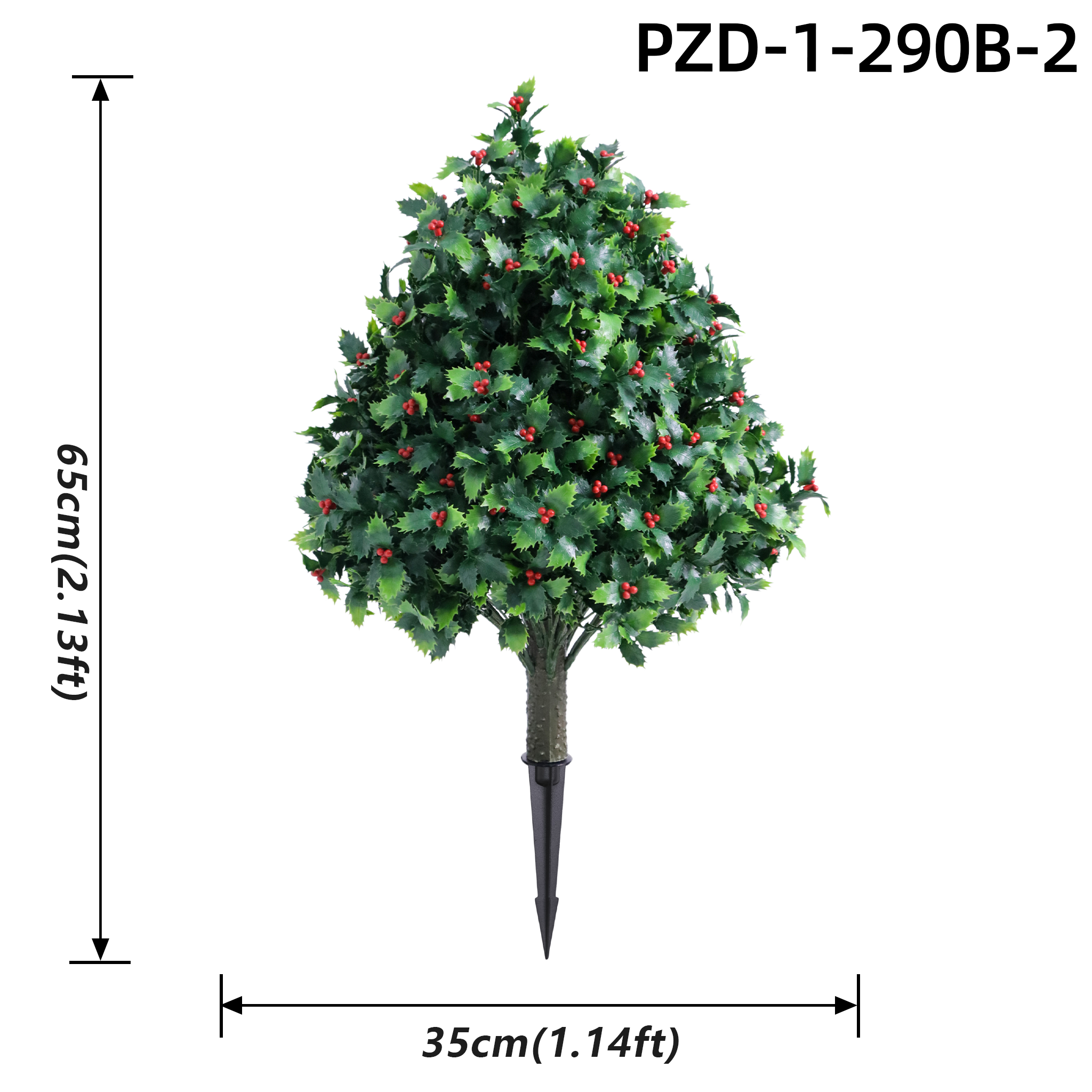 Artificial Conical Holly Topiary With Red Berries Ground Spike