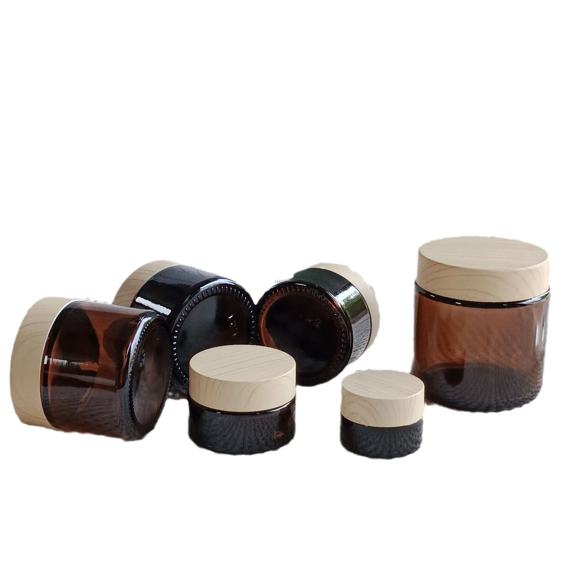 Produk Baru wadah kosmetik mentega tubuh alami 150g 250g 500g toples krim plastik bening Amber buram dengan tutup bambu