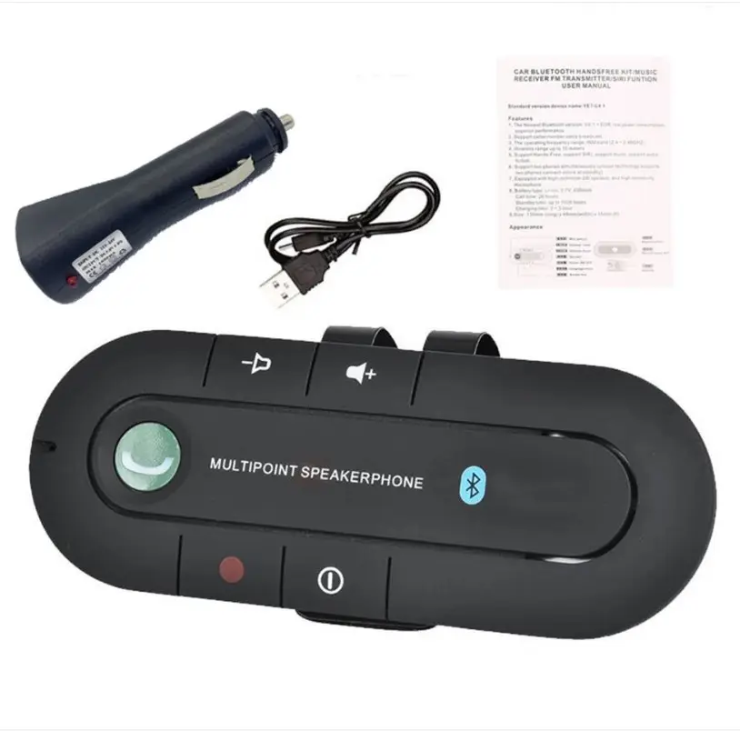 Haut-parleurs BT sans fil pour voiture Kit mains libres pour voiture Haut-parleur BT mains libres Téléphone Pare-soleil Lecteur MP3 Accessoires de voiture