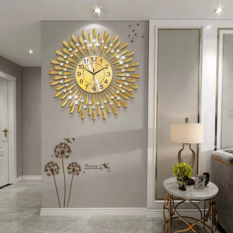 Reloj de pared con diseño dorado al por mayor, reloj grande nórdico barato, Metal grande, moderno, decorativo, Digital, de lujo, decoración de pared para el hogar