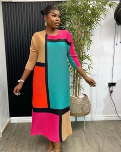 2023 mùa xuân xếp li ăn mặc dài màu chặn cục Nigeria thời trang ăn mặc của phụ nữ - Product Image 6