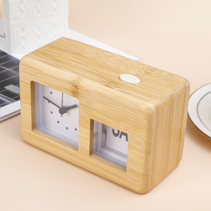 Reloj de giro de página automático con calendario de fecha Flip Desktop Square Bamboo Color Clock para oficina - Product Image 3