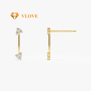 VLOVE moda elmas takı katı altın takı 14k dikey Bar elmas küpe
