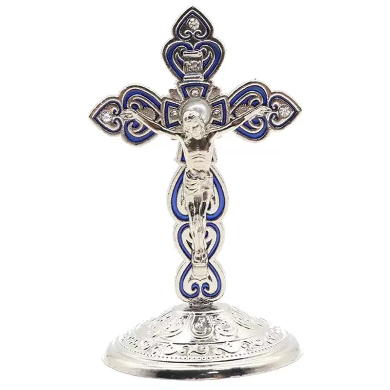 Christian Tabletop unico crocifisso personalizzato in metallo gesù crocifisso 8.5*5cm decorazione in piedi ornamento croce