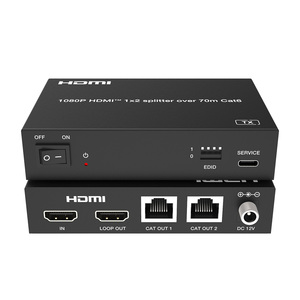 <strong>HDMI</strong> 1x2 Splitter Support 1 <strong>HDMI</strong> <strong>input</strong>, 1 <strong>HDMI</strong> loop <strong>output</strong> and 2 CAT <strong>outputs</strong> (70m)over CAT6 Cable with PoC