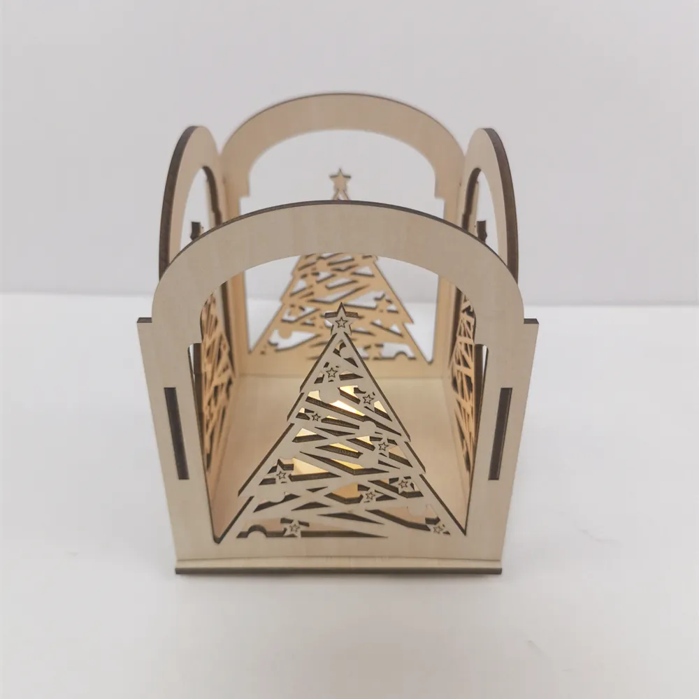 Farol de madera para decoración de interiores, lámpara Led luminosa para Navidad