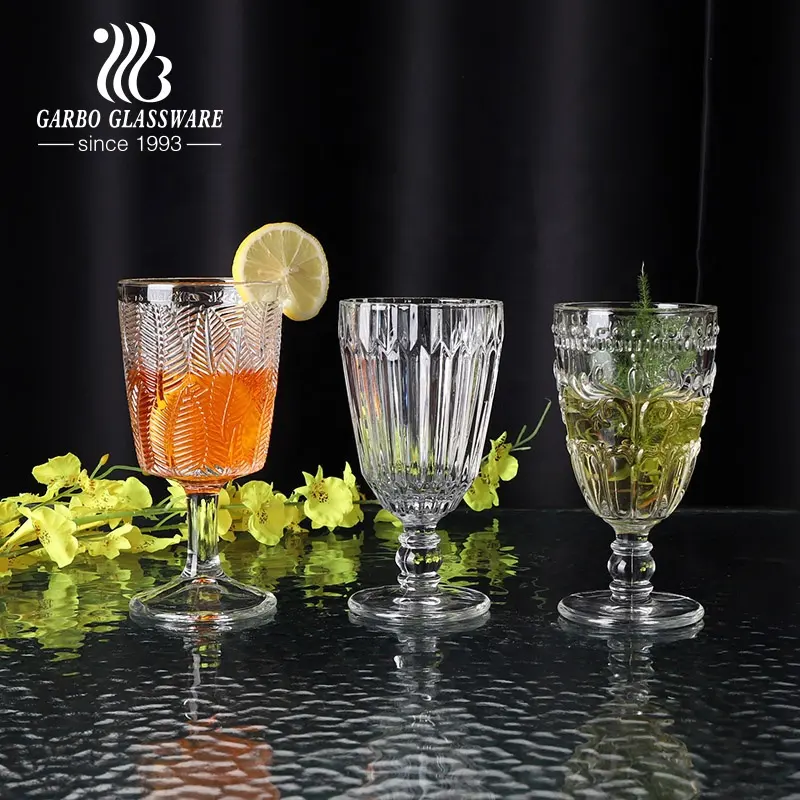 Cổ Khắc Gốc Rượu Vang Cốc Kính Nước Trái Cây Uống Stemware Thủy Tinh Dập Nổi Cốc Thủy Tinh Thiết Lập Trang Trí Hỗn Hợp Nhóm Khuôn