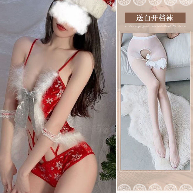 Robe de Noël + bas blancs à entrejambe ouvert