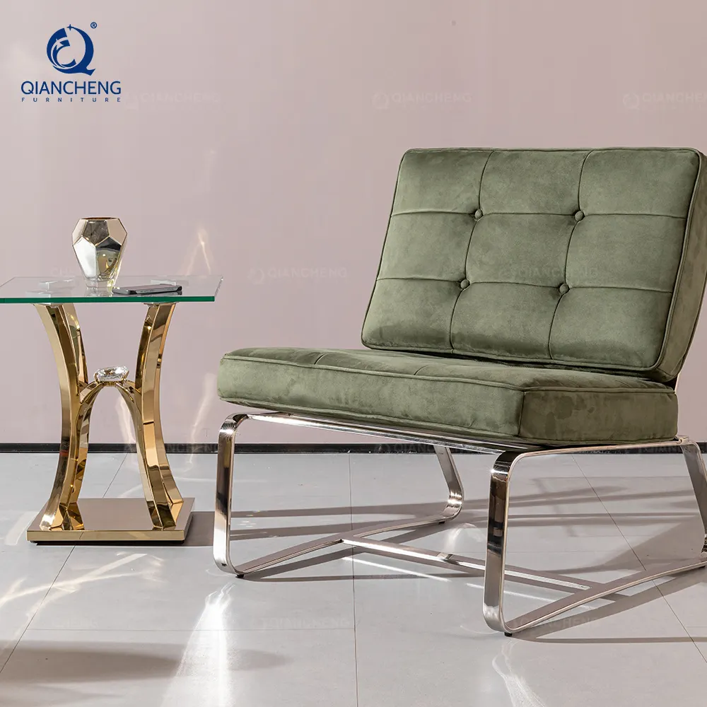 Fornitore di mobili dalla cina sedia per il tempo libero tessuto in velluto gamba in metallo hebei divano per il tempo libero sedia moderna divano in velluto verde componibile