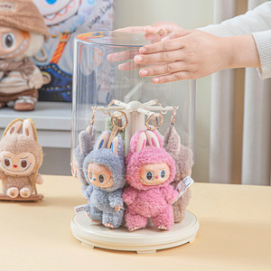 In Stock Pop Plush <strong>Toy</strong> Figures Labubu Hanging <strong>Round</strong> Display <strong>Box</strong> with Hooks Stackable Auto Rotation Transparent Storage <strong>Box</strong> - Product Image 1