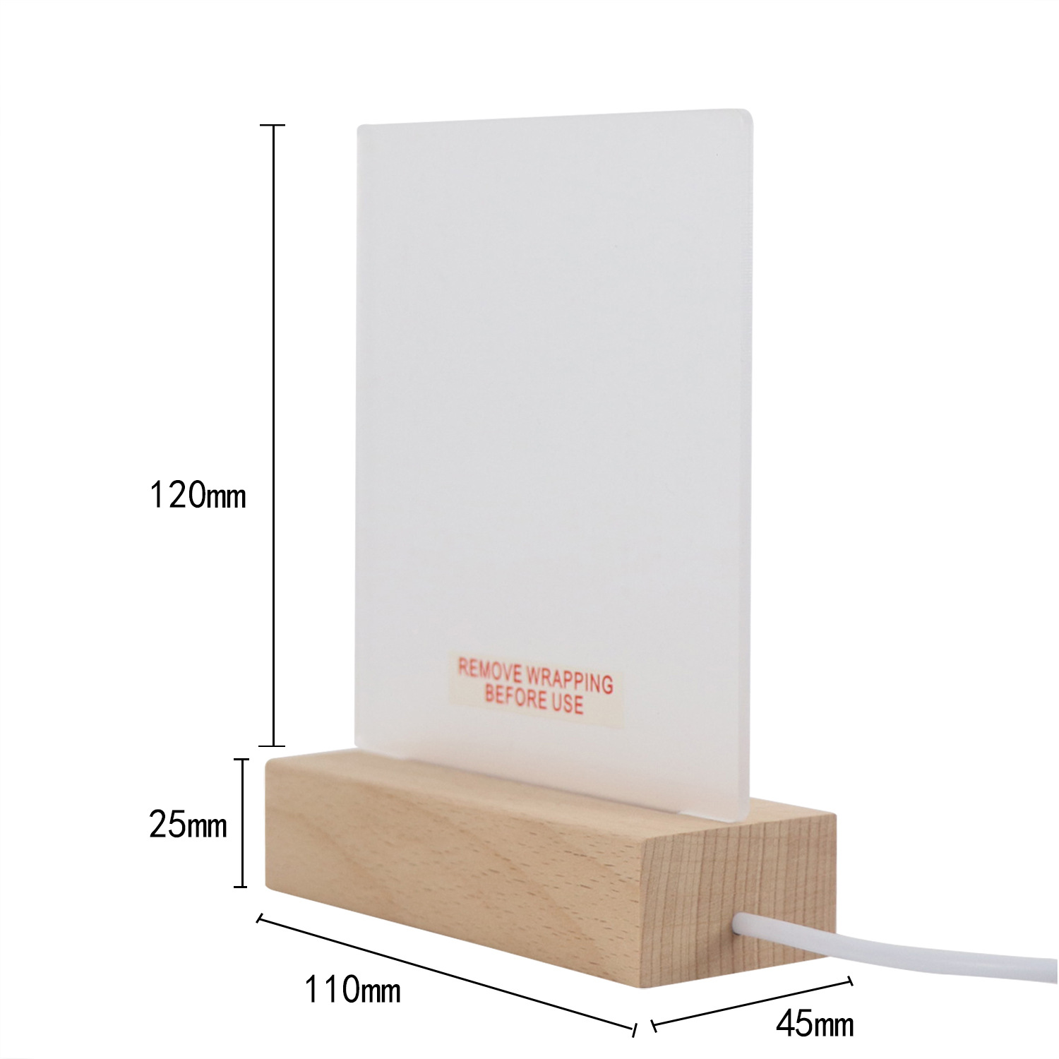 Bois-Rectangle-110x45x25 mm+Acrylique : 110x120x3mm