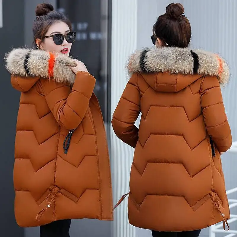 Оптовая продажа, теплое зимнее пуховое пальто с меховым воротником на заказ, длинное пальто для женщин