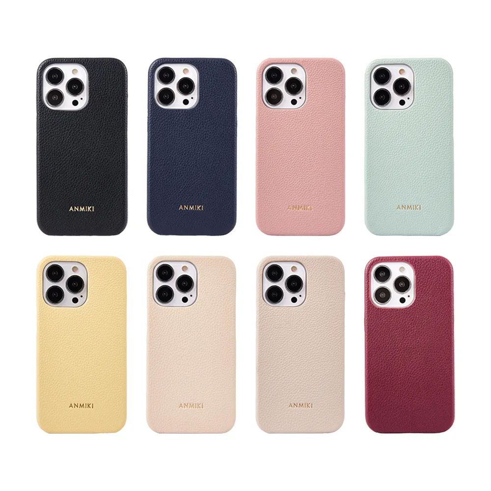 Luxury Genuine Pebble Leather Phone Case For iPhone 14 Pro Max Lychee Leather Phone Cases