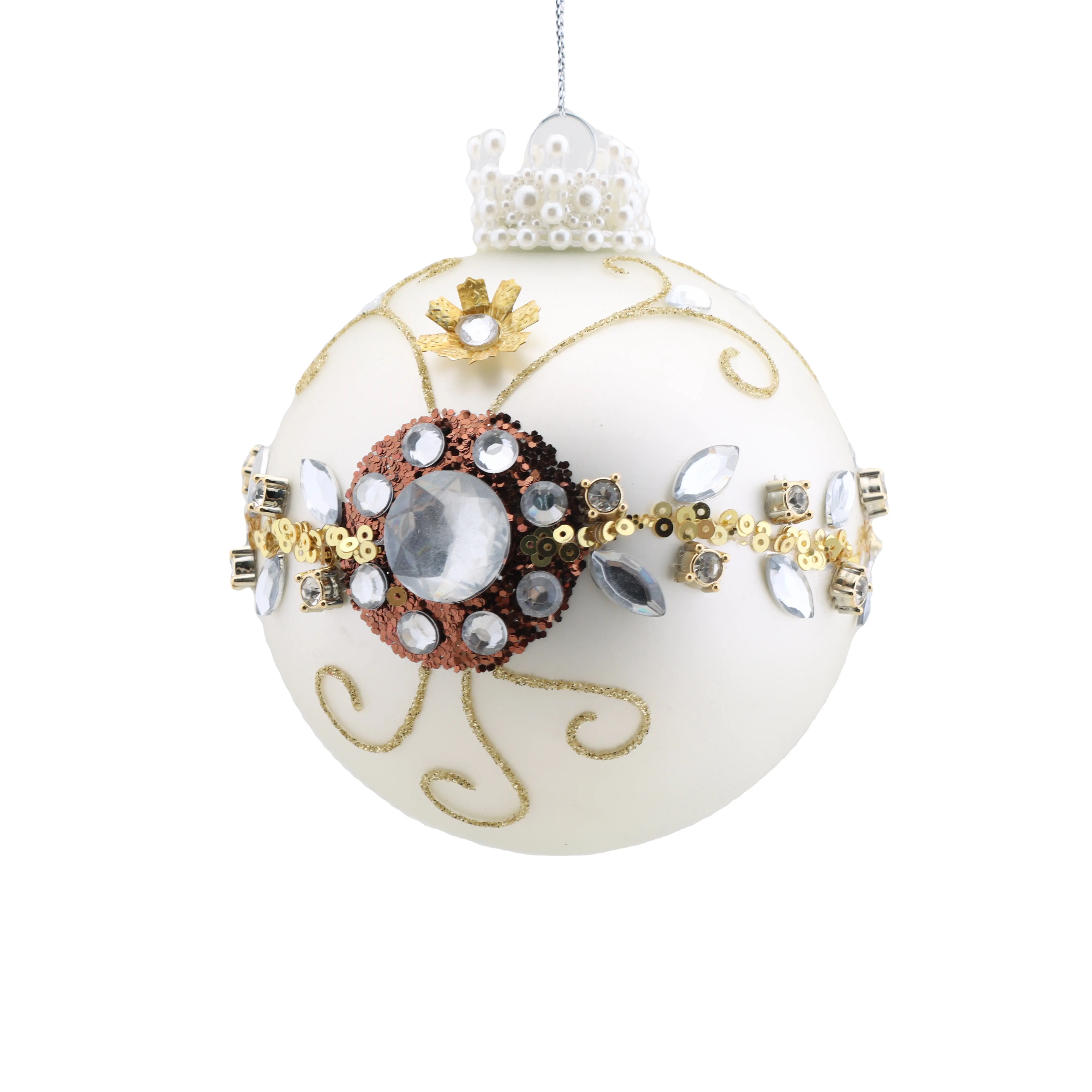 工場卸売手作りホワイトビーズクリスマスツリーガラスボール装飾用ホーム結婚披露宴装飾