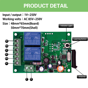2-Kanal-10-A-Relais 433MHz DC12V 24-V-Funkempfänger mit drahtloser Fernbedienung 2 Relais drahtlose Ausgänge - Product Image 3