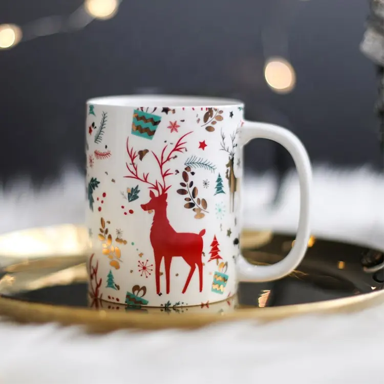 Tazas navideñas de cerámica, calcomanías estampadas de porcelana de alta calidad