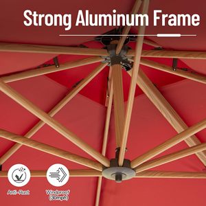 2.7*2.7M Cantilever Pátio Guarda-chuva 360 Graus de Rotação Fácil Tilt Ajuste Windproof Madeira Grão Alumínio Quadrado Offset Umbrella