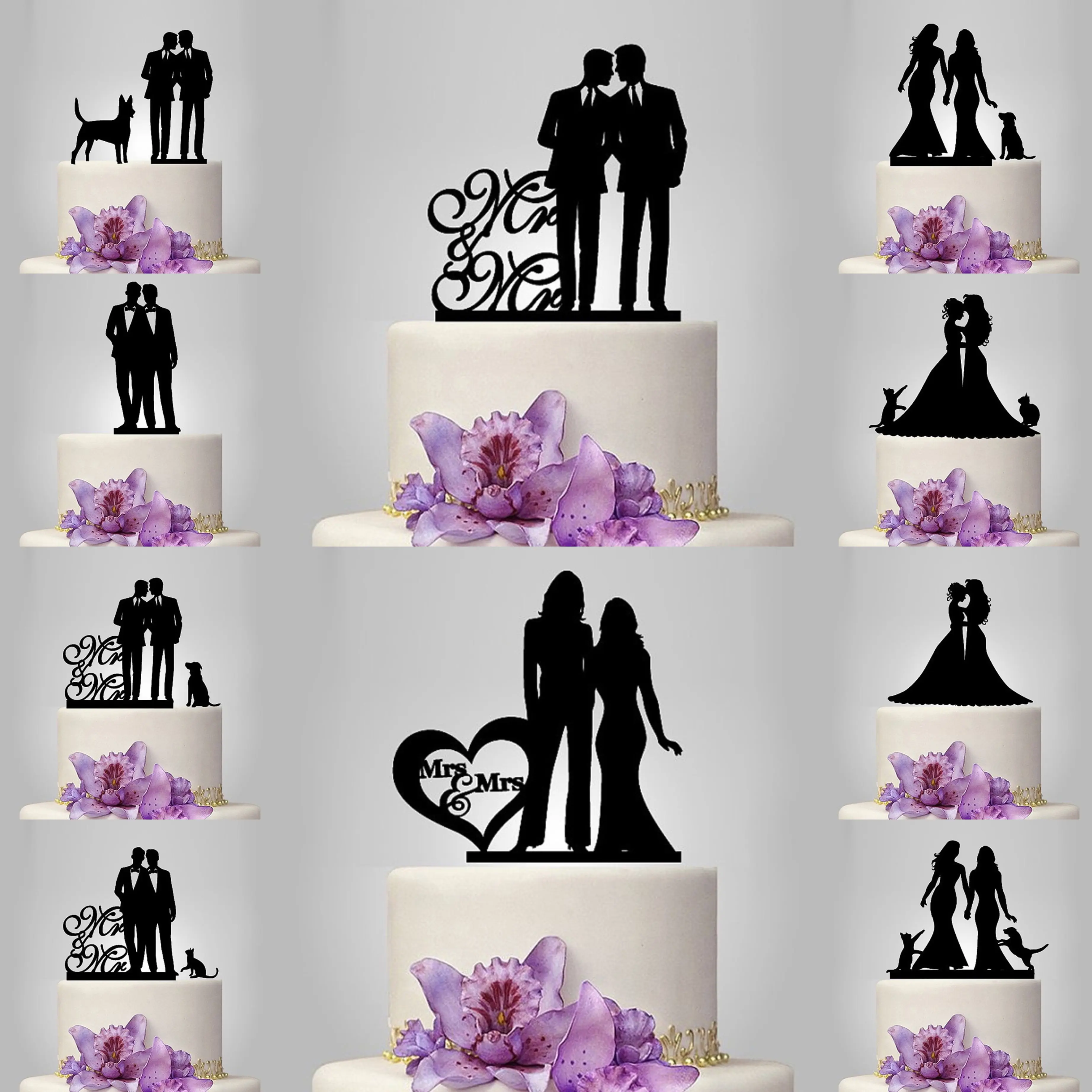 AMOR QUENTE Personalizado ouro prata vermelho preto noiva noivo MR MRS casal bolo topper acrílico bolo inserir cartão bolo de casamento