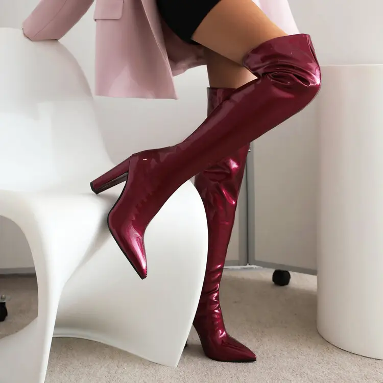 Western Sock Style Plus Size Stretch materiale elastico donna tacchi a spillo stivali lunghi alla coscia per l'autunno