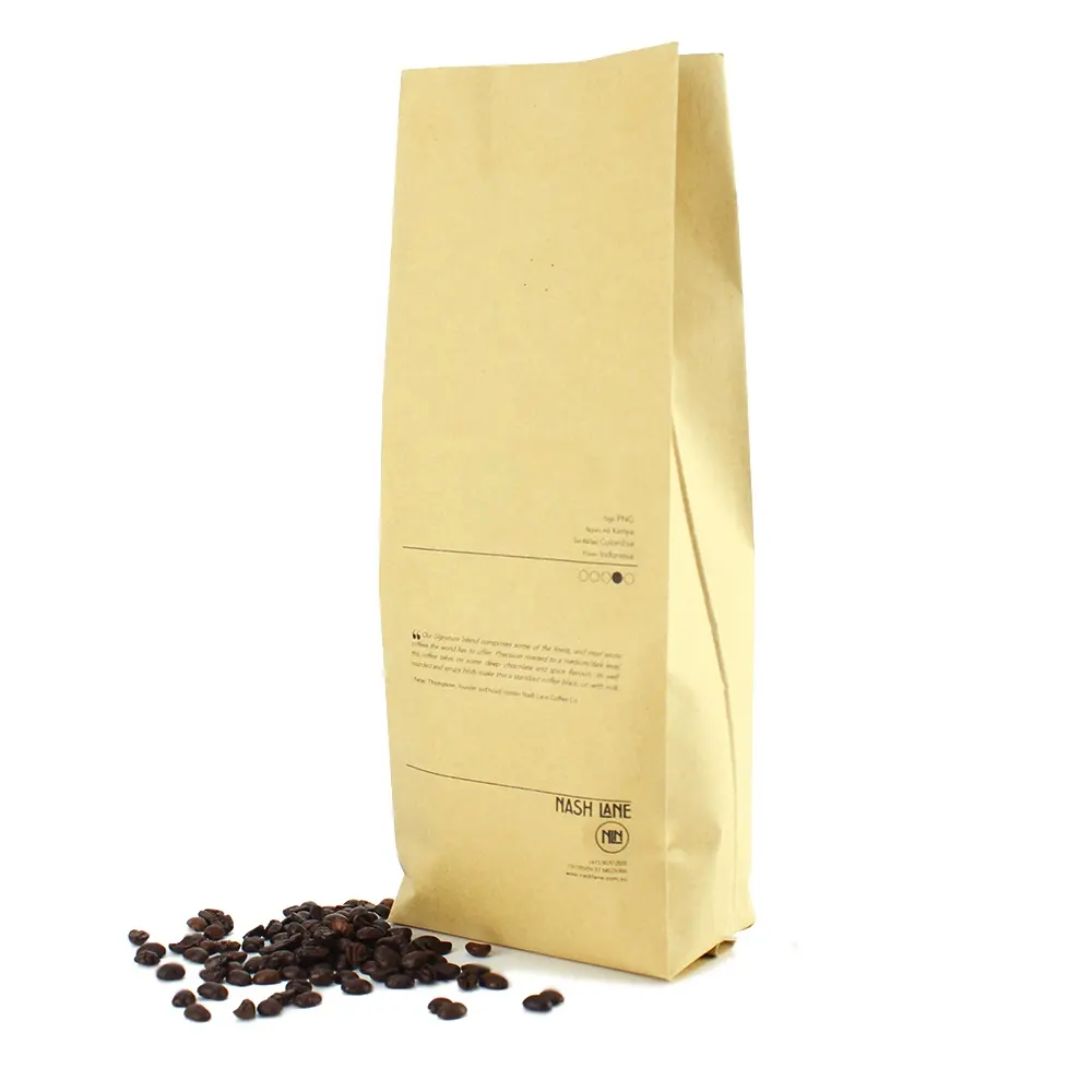 Op Maat Gemaakte Kraftpapier Koffieverpakkingstas Zijzak Gelamineerd Aluminiumfolie Koffiebonen Verpakkingstas Met Luchtklep