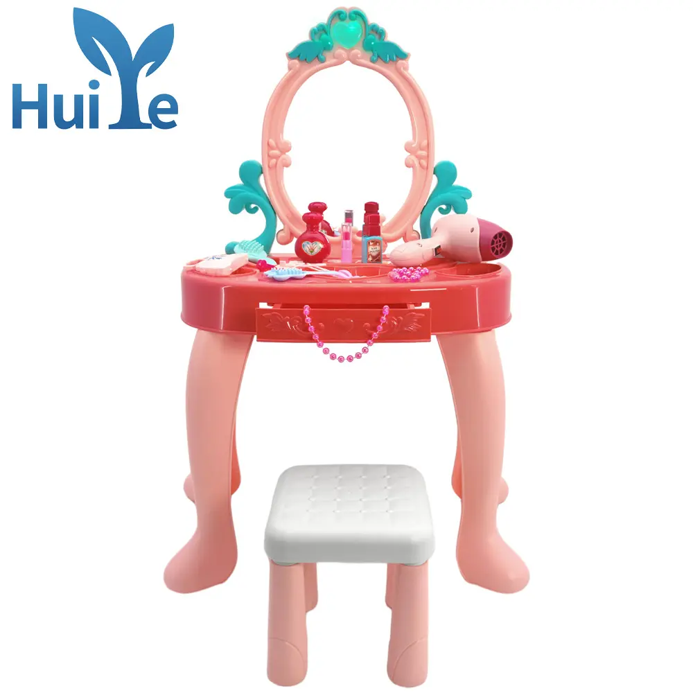 Huiye Artificial Beauty Dressing Desk Toys Indoor Makeup Mirror Table Toys With Lighting Lovely Play House Toys For Parents-Kids