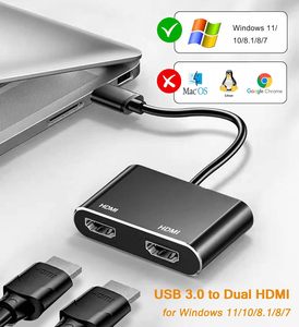 USB 3,0 Dual para adaptador HDMI Full HD Audio Video Graphics Converter Cable Compatible con Windows 7/8/8.1/10/11 Monitor Pantalla USB