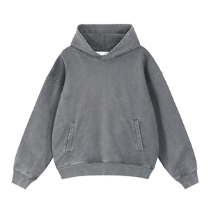 Mỹ retro phong cách tàu chiến màu xám trùm đầu Áo Thun nặng Trọng lượng tinh khiết cotton hợp thời trang màu rắn người đàn ông của phụ nữ nóng bán cũ rửa sạch - Product Image 5