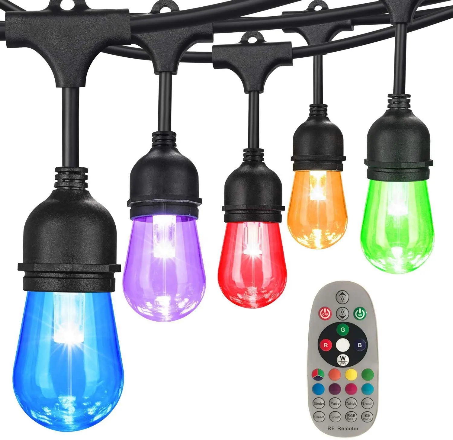 48FT Mudando de Cor Ao Ar Livre Luzes Da Corda, Atualizado LED RGB Luzes Cordas de Sincronização de Música com Dimmable S14 Edison Lâmpadas Shatterproof